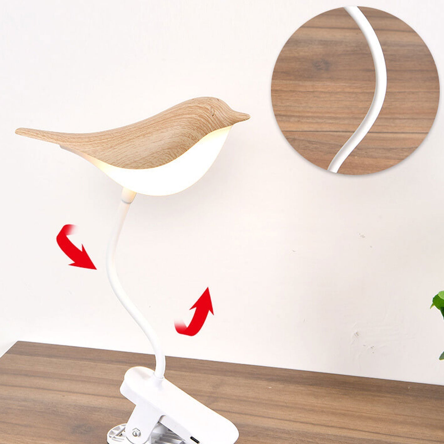 Frendorf | BrightBird Nordic LED Tischlampe | USB-Ladung | Nachtlicht mit Vogelclip | Modernes Design