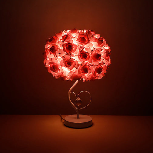 Frendorf | Roseva Art Deco Tischlampe | Stoff-Rosenschirm | Elegante Beleuchtung | Schlafzimmer Dekoration