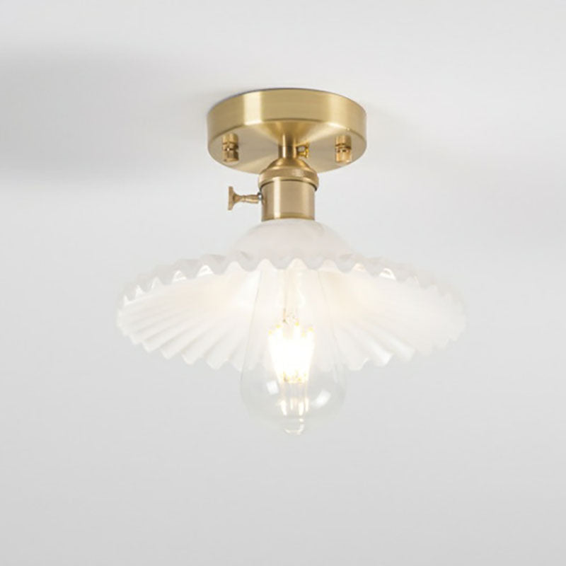 Frendorf | Lotuvia Japanische Vintage Deckenleuchte | Glas & Messing | Lotus Design | Semi-Flush-Mount