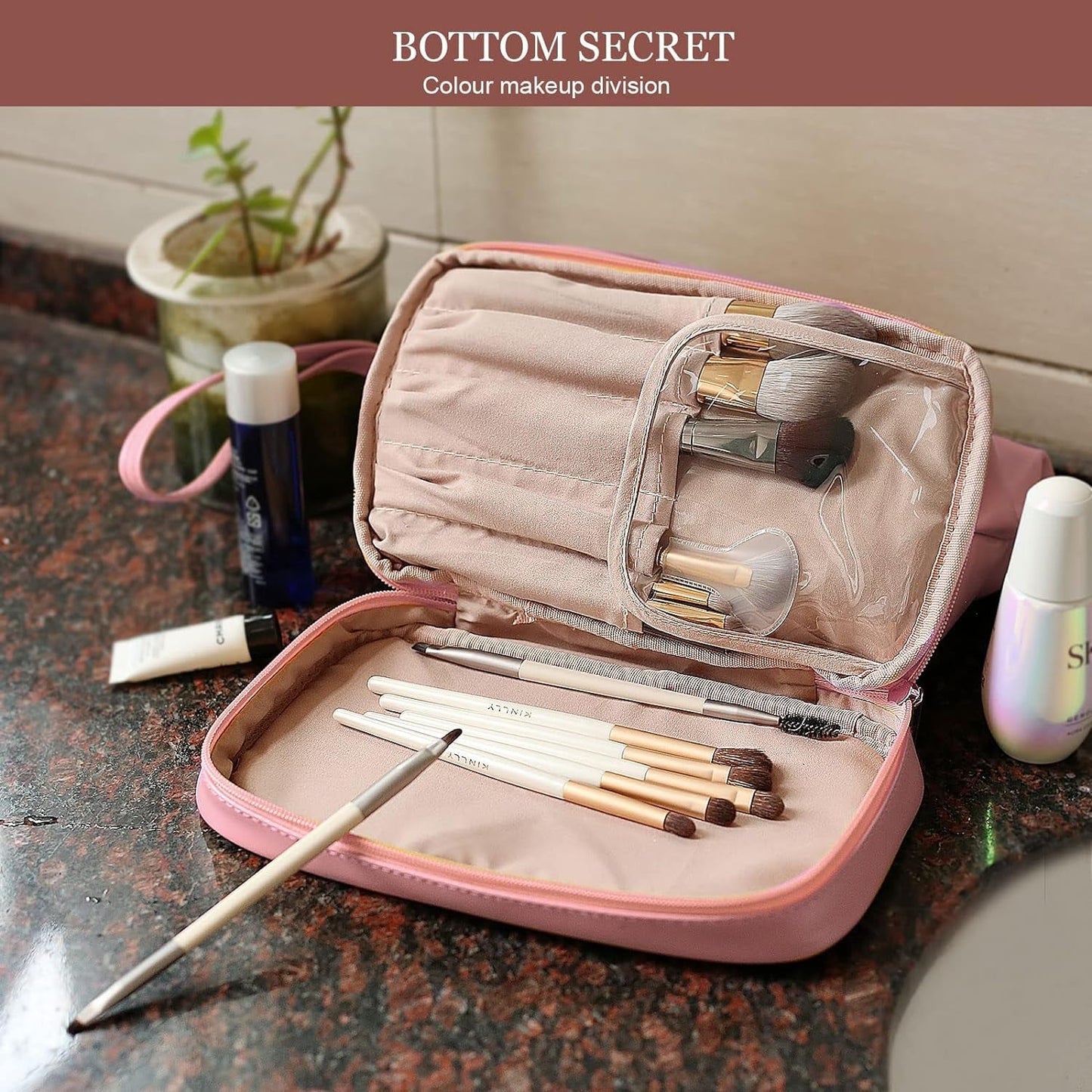 Frendorf | Abiudeng Große Make-up Tasche, Doppelschicht Kosmetiktasche, Reise Make-up Tasche, Leder Make-up Tasche, Kosmetische Reisetaschen, Tragbare Leder Kulturbeutel, Geräumige Kosmetiktasche für Frauen und Mädchen