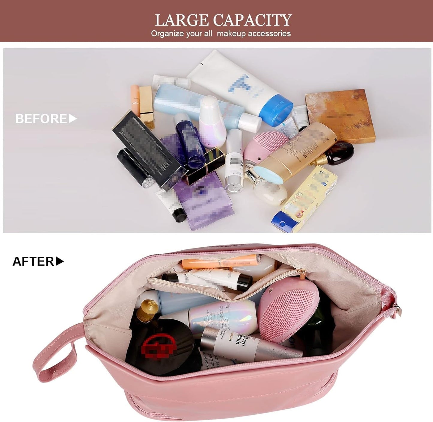 Frendorf | Abiudeng Große Make-up Tasche, Doppelschicht Kosmetiktasche, Reise Make-up Tasche, Leder Make-up Tasche, Kosmetische Reisetaschen, Tragbare Leder Kulturbeutel, Geräumige Kosmetiktasche für Frauen und Mädchen