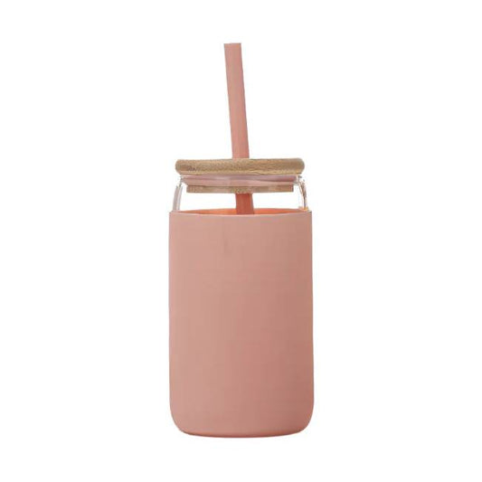 Frendorf | 16oz Glas Getränk Tee Cocktail Glas Kaffeetasse Trinkgläser mit Bambusdeckeln und Glasstrohhalm Set
