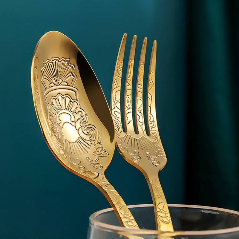 Frendorf | 16-teiliges Besteckset Edelstahl mit graviertem Muster Silberbesteck