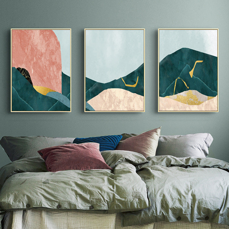 Frendorf | Nordic Abstract Mountain Print Leinwand Aqua Texturiertes Wandkunst für Wohnzimmer