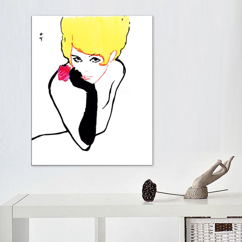 Frendorf | Pop Art Blonde Beauty Leinwanddruck Gelb-Schwarz Texturiert Wanddekoration für das Wohnzimmer