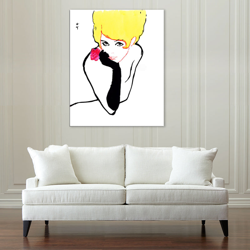 Frendorf | Pop Art Blonde Beauty Leinwanddruck Gelb-Schwarz Texturiert Wanddekoration für das Wohnzimmer