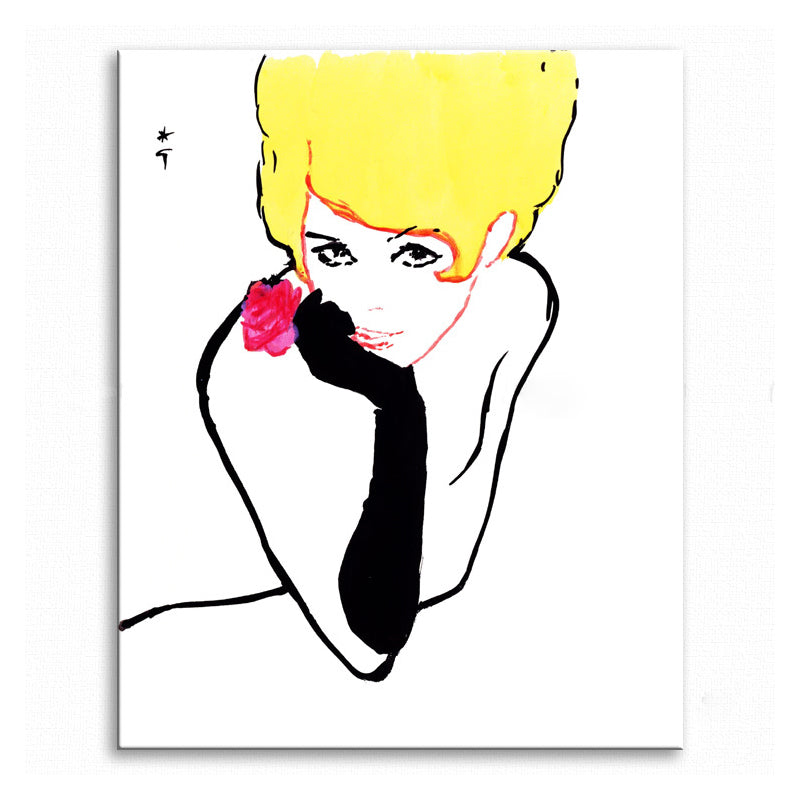 Frendorf | Pop Art Blonde Beauty Leinwanddruck Gelb-Schwarz Texturiert Wanddekoration für das Wohnzimmer