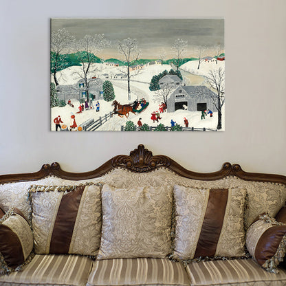 Frendorf | Country Kids Eingewickelte Leinwand Unterhaltung im Schnee Weiße Wandkunst Dekor für das Wohnzimmer