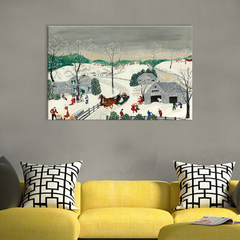 Frendorf | Country Kids Eingewickelte Leinwand Unterhaltung im Schnee Weiße Wandkunst Dekor für das Wohnzimmer
