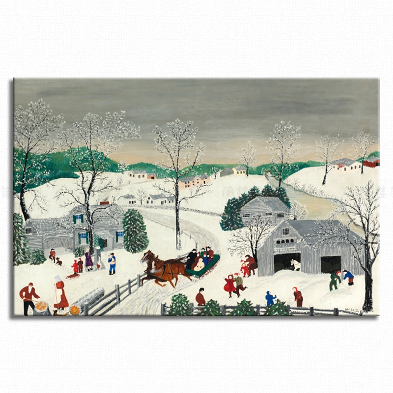Frendorf | Country Kids Eingewickelte Leinwand Unterhaltung im Schnee Weiße Wandkunst Dekor für das Wohnzimmer