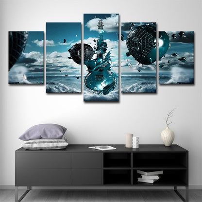 Frendorf | Sky Frozen Guitar Leinwanddruck Blau Moderner Stil Wandkunst Dekor für Jungen Schlafzimmer