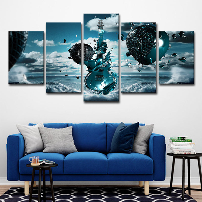 Frendorf | Sky Frozen Guitar Leinwanddruck Blau Moderner Stil Wandkunst Dekor für Jungen Schlafzimmer