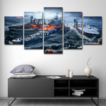 Frendorf | Moderne Spel Scene Oorlogsschip Canvas Blauw Multi-Piece Muurkunst Print voor Jongens Slaapkamer