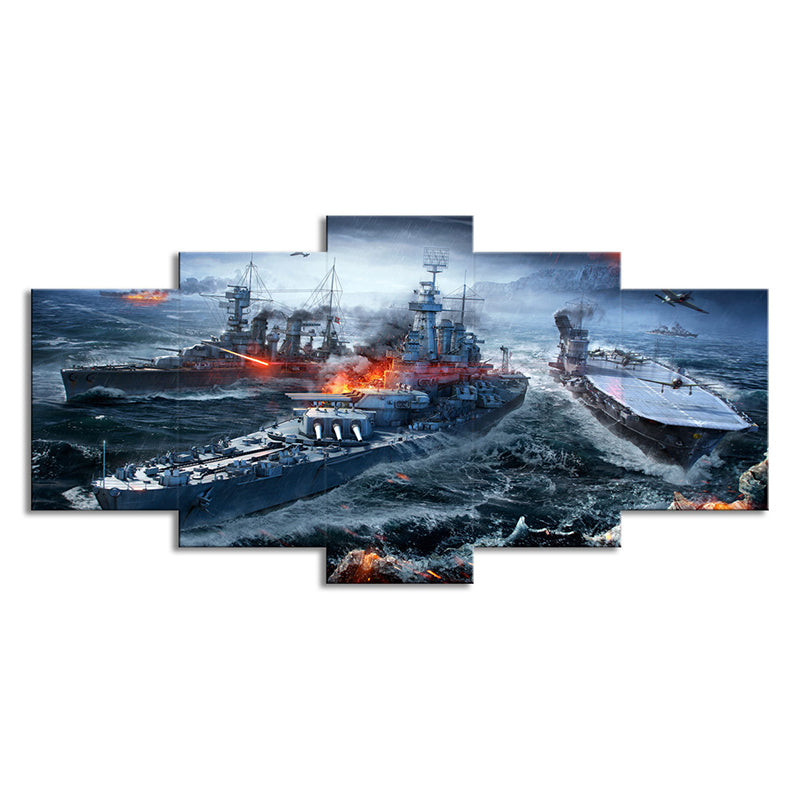 Frendorf | Moderne Spel Scene Oorlogsschip Canvas Blauw Multi-Piece Muurkunst Print voor Jongens Slaapkamer