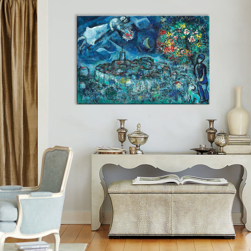 Frendorf | Lover and Flower Leinwanddruck Landhaus Texturiertes Wohnzimmer Wandkunst in Blau für das Schlafzimmer