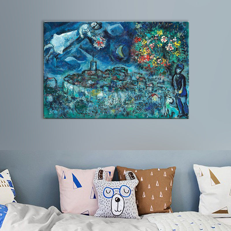 Frendorf | Lover and Flower Leinwanddruck Landhaus Texturiertes Wohnzimmer Wandkunst in Blau für das Schlafzimmer