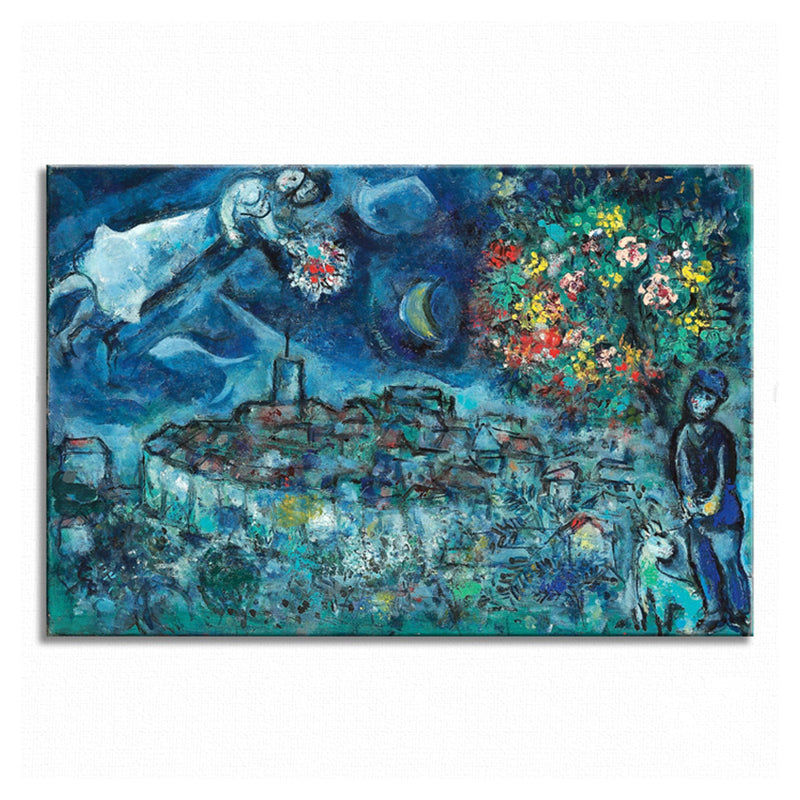 Frendorf | Lover and Flower Leinwanddruck Landhaus Texturiertes Wohnzimmer Wandkunst in Blau für das Schlafzimmer