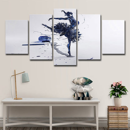 Digitaler Druck Modernistisches Leinwandkunstwerk mit Ballerina tanzendes Muster in Blau auf Weiß