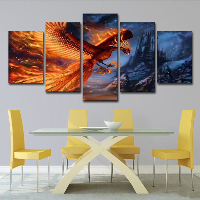 Orange Phoenix Wandkunst Mehrteilig Kinderstil Hausinterieur Leinwanddruck