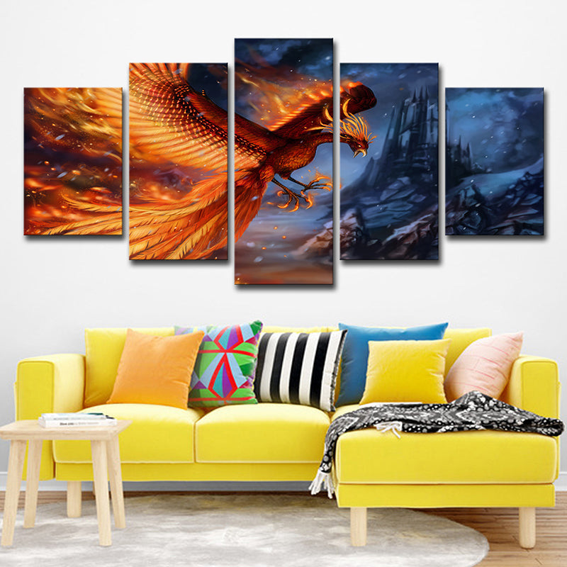 Orange Phoenix Wandkunst Mehrteilig Kinderstil Hausinterieur Leinwanddruck