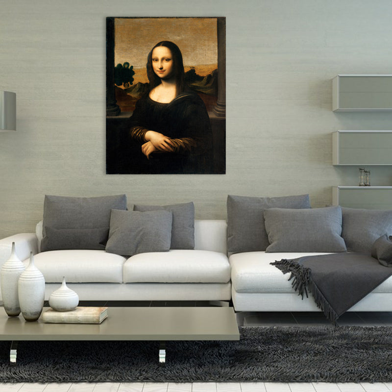 Frendorf | Rustikale Mona Lisa Portrait Leinwand Brauner Texturierter Kunstdruck für das Wohnzimmer, Verschiedene Größen