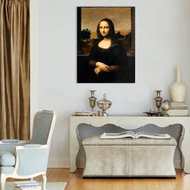 Frendorf | Rustikale Mona Lisa Portrait Leinwand Brauner Texturierter Kunstdruck für das Wohnzimmer, Verschiedene Größen