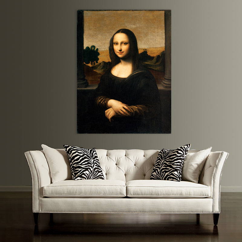 Frendorf | Rustikale Mona Lisa Portrait Leinwand Brauner Texturierter Kunstdruck für das Wohnzimmer, Verschiedene Größen
