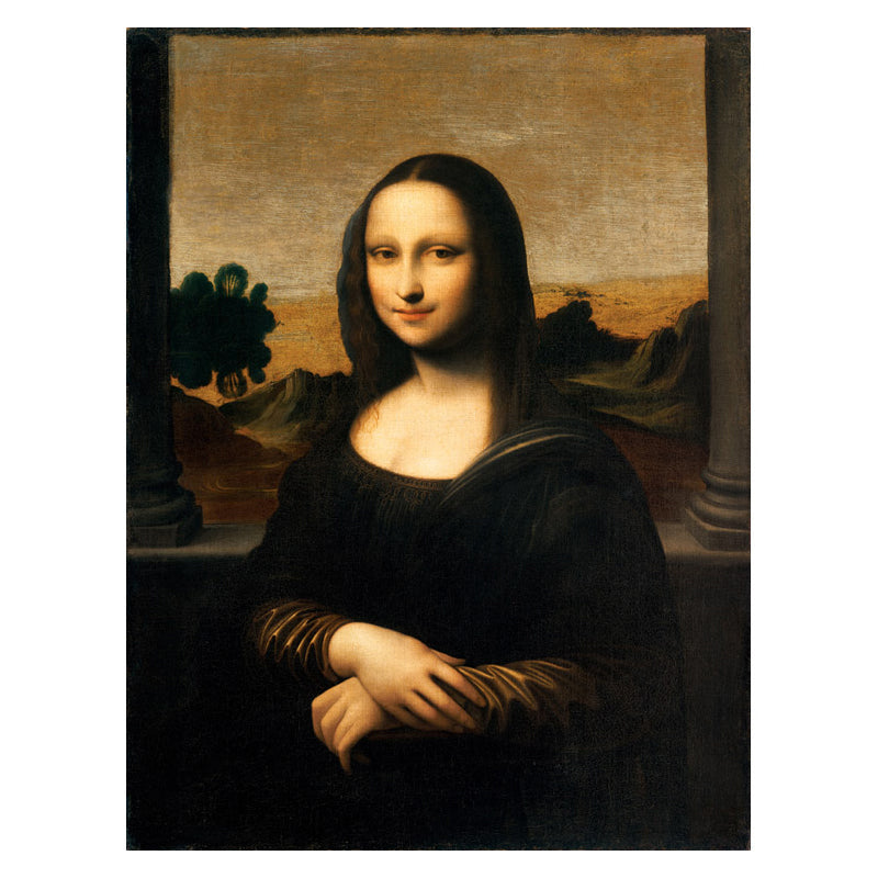 Frendorf | Rustikale Mona Lisa Portrait Leinwand Brauner Texturierter Kunstdruck für das Wohnzimmer, Verschiedene Größen