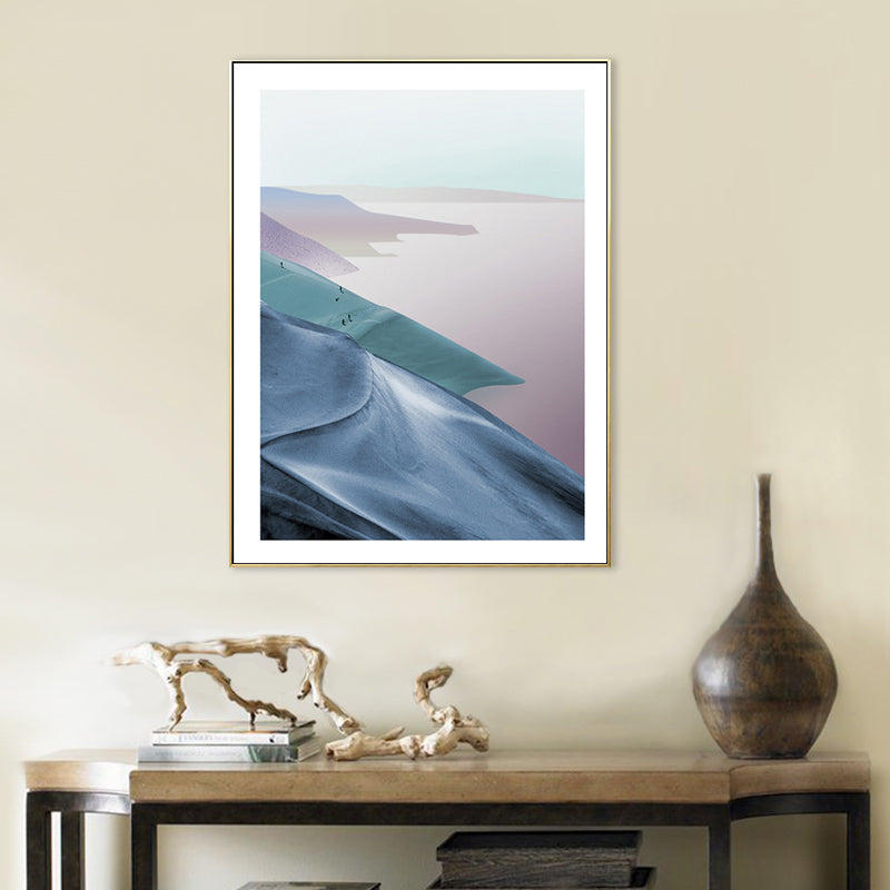 Frendorf | Berg- und Flusslandschaft Leinwand Moderne Texturierte Wandkunst Drucken in Heller Farbe für Zuhause