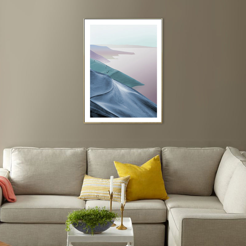 Frendorf | Berg- und Flusslandschaft Leinwand Moderne Texturierte Wandkunst Drucken in Heller Farbe für Zuhause