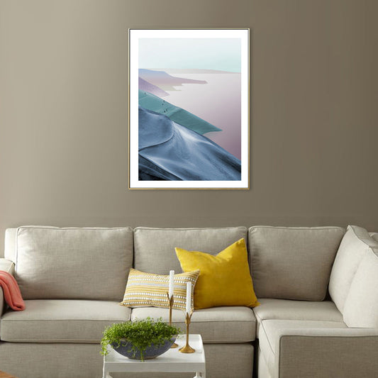 Frendorf | Berg- und Flusslandschaft Leinwand Moderne Texturierte Wandkunst Drucken in Heller Farbe für Zuhause