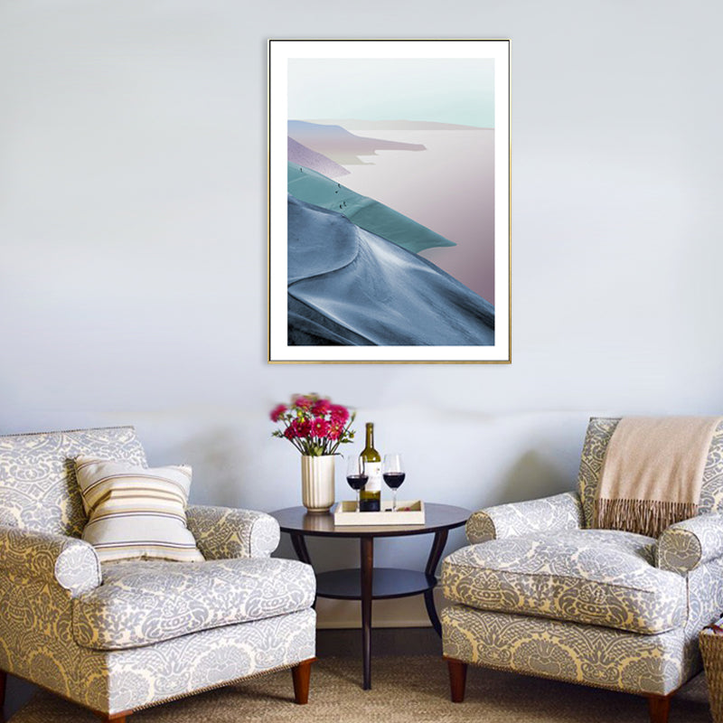 Frendorf | Berg- und Flusslandschaft Leinwand Moderne Texturierte Wandkunst Drucken in Heller Farbe für Zuhause