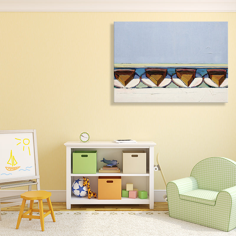 Frendorf | Blaue leckere Kuchen Malerei im traditionellen Stil Texturierte Wandkunst Druck für das Wohnzimmer