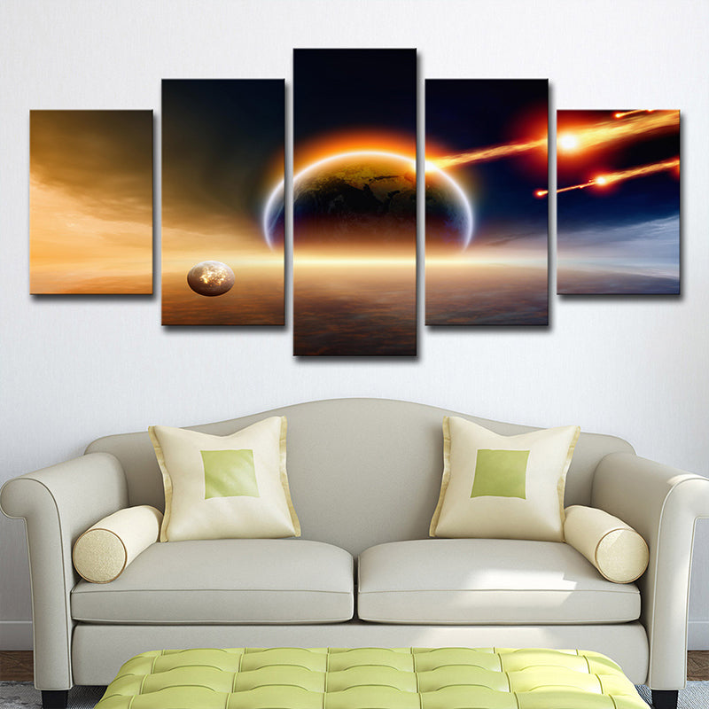 Orange Planet Killer Asteroid Leinwand Wandkunst Mehrteiliges Wanddekor für das Wohnzimmer