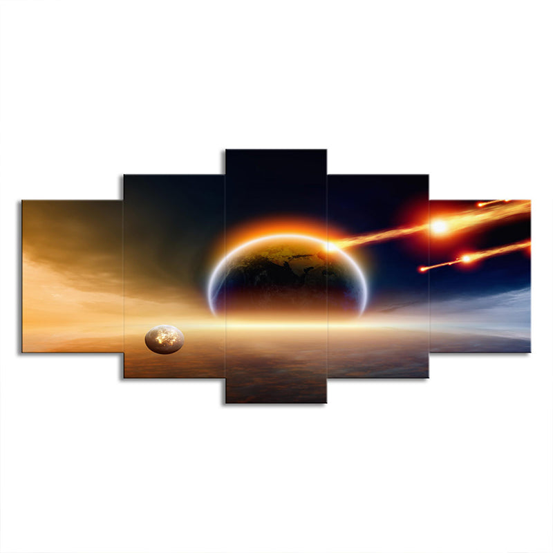 Orange Planet Killer Asteroid Leinwand Wandkunst Mehrteiliges Wanddekor für das Wohnzimmer