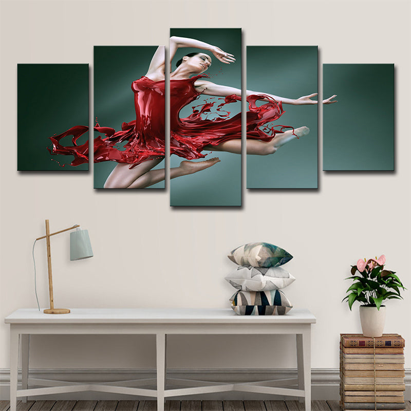 Frendorf | Ballerina-Leinwand-Wandkunst Mehrteilig Moderner Stil Mädchenzimmer Wanddekor in Rot-Grün