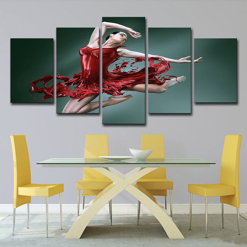 Frendorf | Ballerina-Leinwand-Wandkunst Mehrteilig Moderner Stil Mädchenzimmer Wanddekor in Rot-Grün