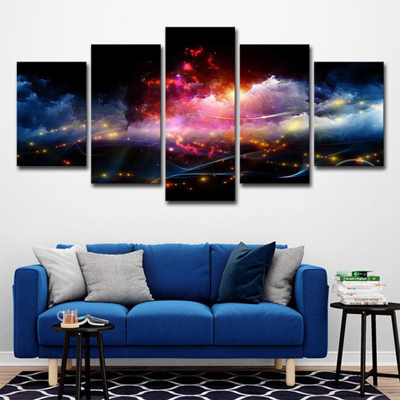 Frendorf | Luminous City View Canvas Print Woonkamer Bewolkte Nacht Scène Wanddecoratie in Zwart