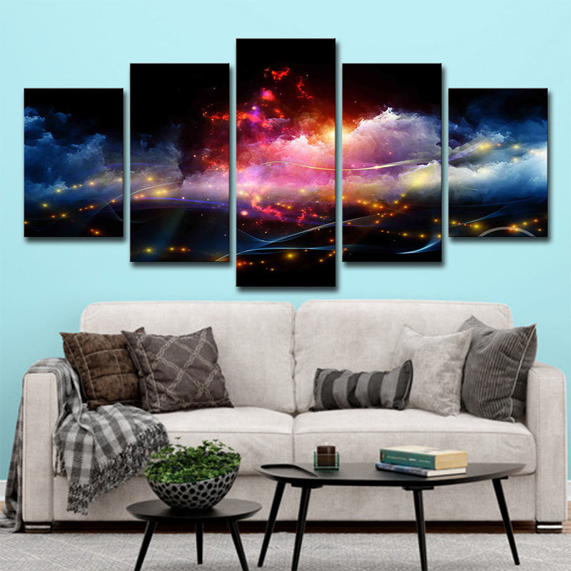 Frendorf | Luminous City View Canvas Print Woonkamer Bewolkte Nacht Scène Wanddecoratie in Zwart