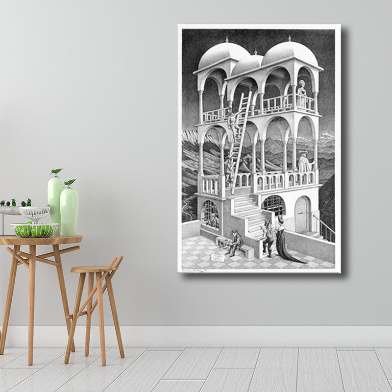 Frendorf | 3D Effect Potlood Wachtturm Kunstprint Grijze Canvas Muurdecoratie, Getextureerd