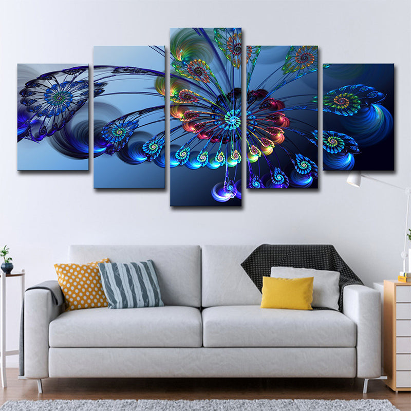 Frendorf | Blaue Schmetterling Wandkunst Pfauenfeder Modernes Mehrteiliges Canvas für das Schlafzimmer