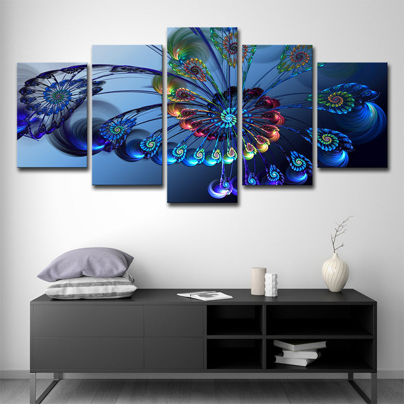 Frendorf | Blaue Schmetterling Wandkunst Pfauenfeder Modernes Mehrteiliges Canvas für das Schlafzimmer