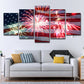 Frendorf | Modernistische Vlag en Vuurwerk Canvas Huis Interieur Wandkunstafdruk in Rood en Blauw