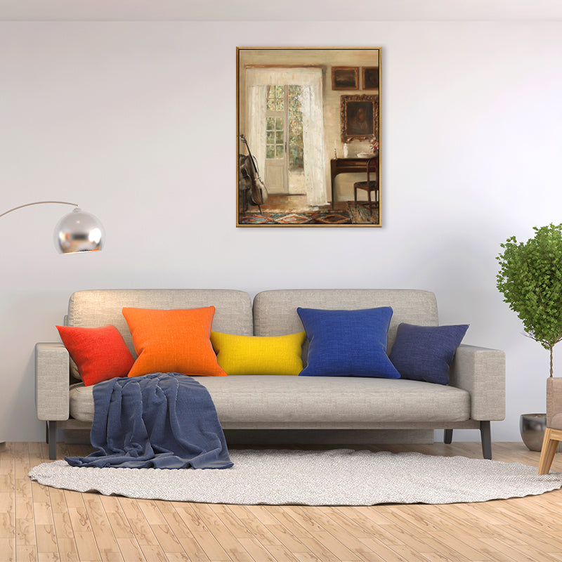 Frendorf | Braune Fensterlandschaft Kunstdruck Rustikaler Texturierter Eingewickelter Canvas für Esszimmer (Mehrere Größenoptionen)