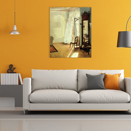 Frendorf | Braune Fensterlandschaft Kunstdruck Rustikaler Texturierter Eingewickelter Canvas für Esszimmer (Mehrere Größenoptionen)