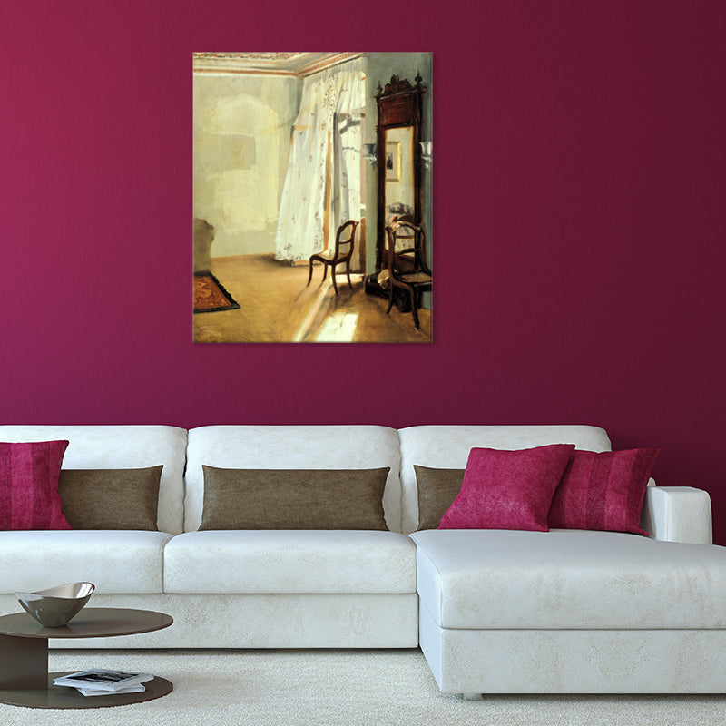 Frendorf | Braune Fensterlandschaft Kunstdruck Rustikaler Texturierter Eingewickelter Canvas für Esszimmer (Mehrere Größenoptionen)
