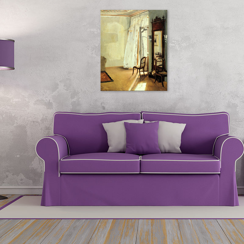 Frendorf | Braune Fensterlandschaft Kunstdruck Rustikaler Texturierter Eingewickelter Canvas für Esszimmer (Mehrere Größenoptionen)