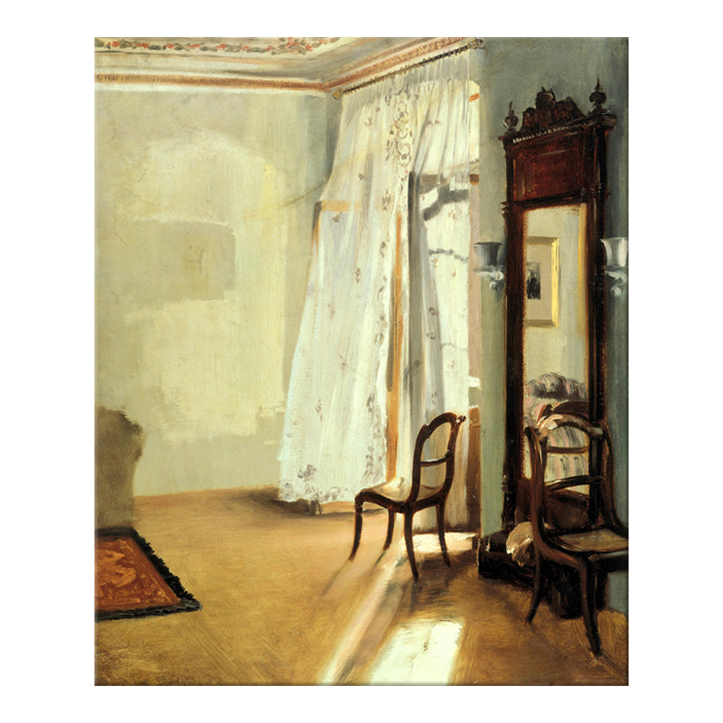 Frendorf | Braune Fensterlandschaft Kunstdruck Rustikaler Texturierter Eingewickelter Canvas für Esszimmer (Mehrere Größenoptionen)