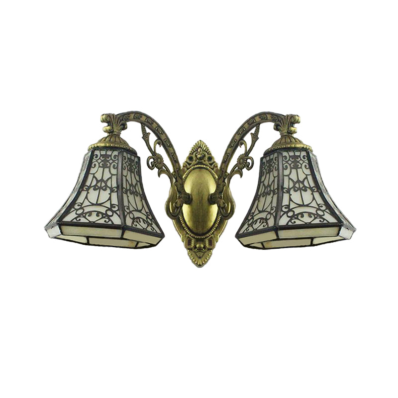 Frendorf | Beige Gläserne Glocke Wandbeleuchtung mit Zaun Design 2 Köpfe Rustikale Lodge Wandleuchte