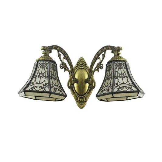 Frendorf | Beige Gläserne Glocke Wandbeleuchtung mit Zaun Design 2 Köpfe Rustikale Lodge Wandleuchte